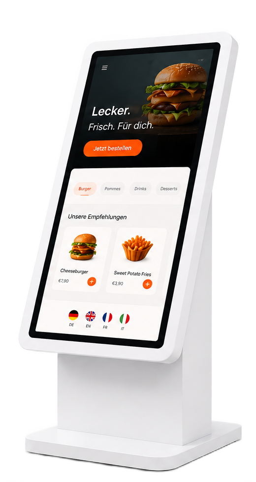 Self-Order-Terminal mit Bestelloberfläche aus der bisherigen Tappr-Website